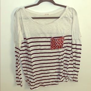 Striped long sleeve shirt with floral pocket